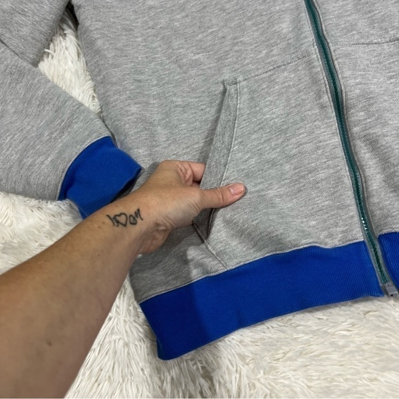 Adidas Gray & Blue Bubble logo Zip Front hooded sweatshirt jacket youth large - Picture 2 of 9